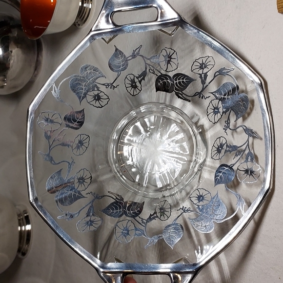 Viking glass by Silver City Flanders silver inlay tidbit tray bowl art deco era - Picture 4 of 17